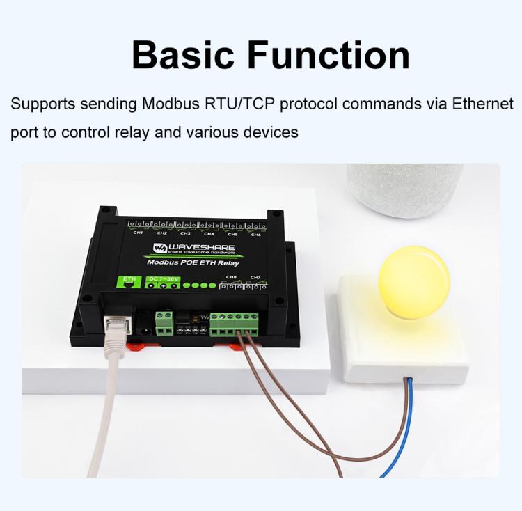 Waveshare 24964 Industrial 8 - ch Ethernet Relay Module, PoE Port Communication(Modbus POE ETH Relay) - British D'sire