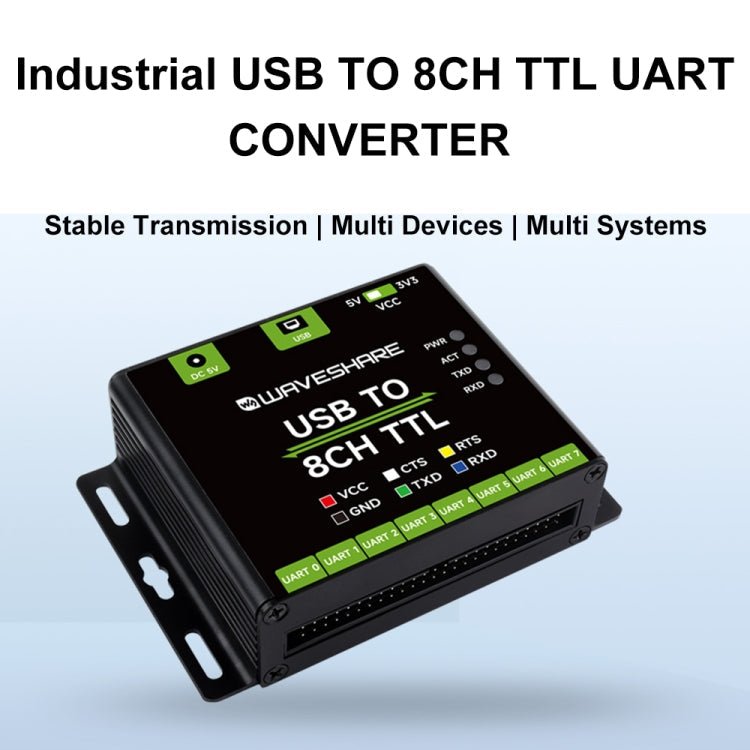 Waveshare 27076 Industrial USB TO TTL UART Serial Communication Module Converter(USB TO 8CH TTL) - British D'sire
