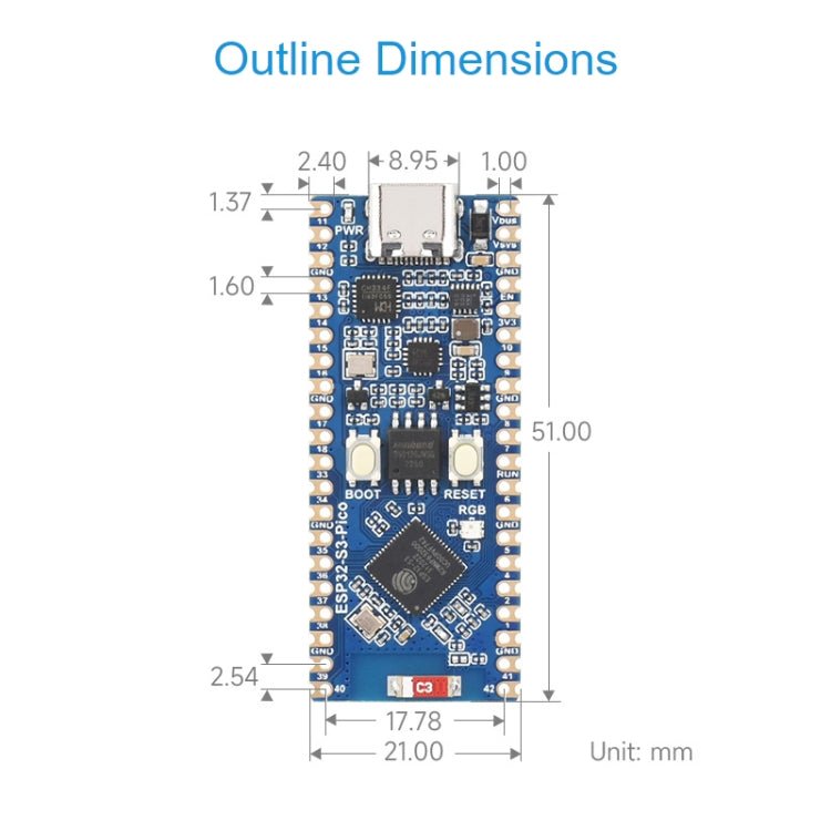 Waveshare ESP32 - S3 Microcontroller 2.4 GHz Wi - Fi Development Board Dual - core Processor - British D'sire