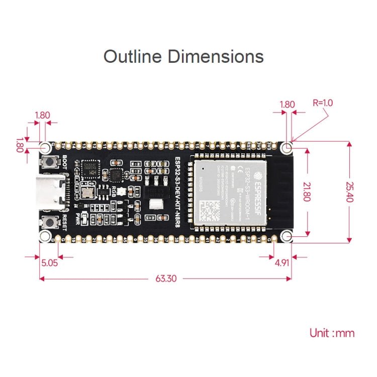 Waveshare ESP32 - S3 Microcontroller 2.4GHz Wi - Fi Development Board ESP32 - S3 - WROOM - 1 - N8R8 Module Standard Ver. With Pinheader - British D'sire