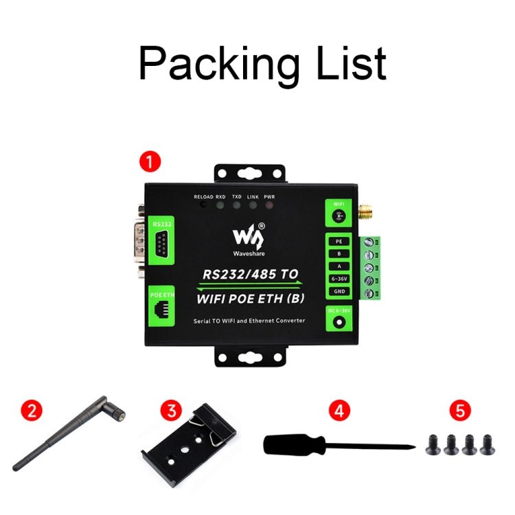 Waveshare Industrial Grade Serial Server RS232/485 to WiFi / Ethernet RJ45 Network Port with POE Support - British D'sire