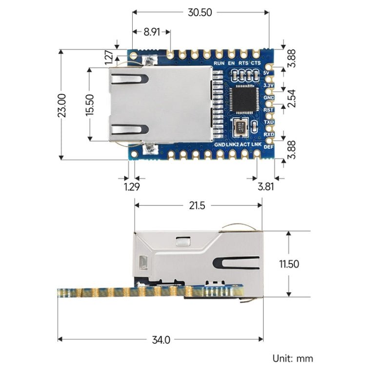 Waveshare UART TO ETH (B) TTL UART To Ethernet Mini Module - British D'sire