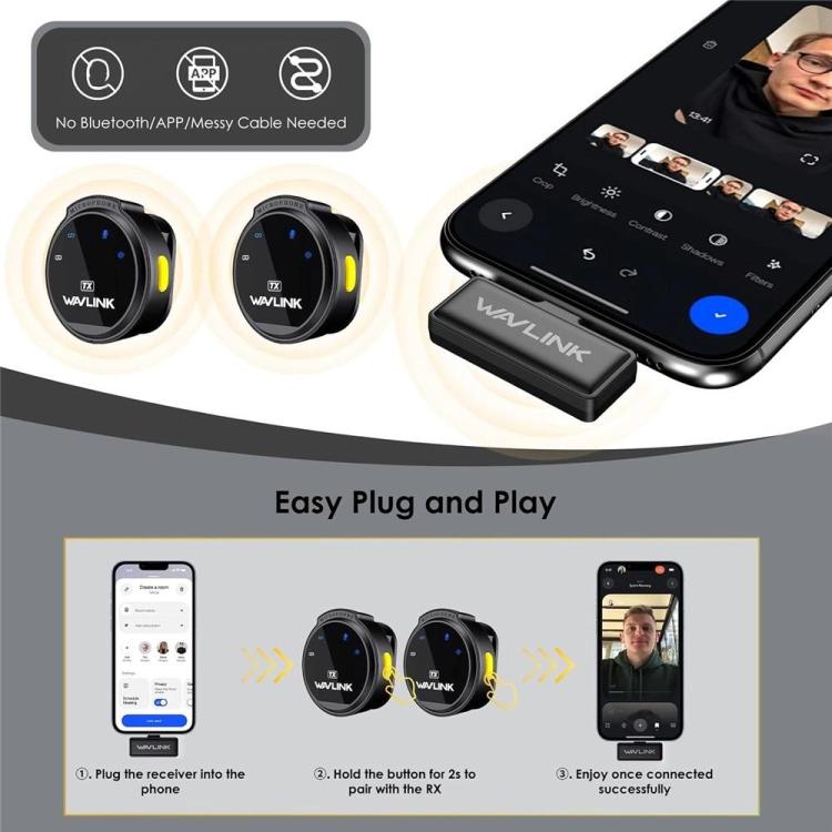 WAVLINK 608C Magnetic Lavalier Wireless Dual Microphone with 8 Pin RX Receiver - British D'sire