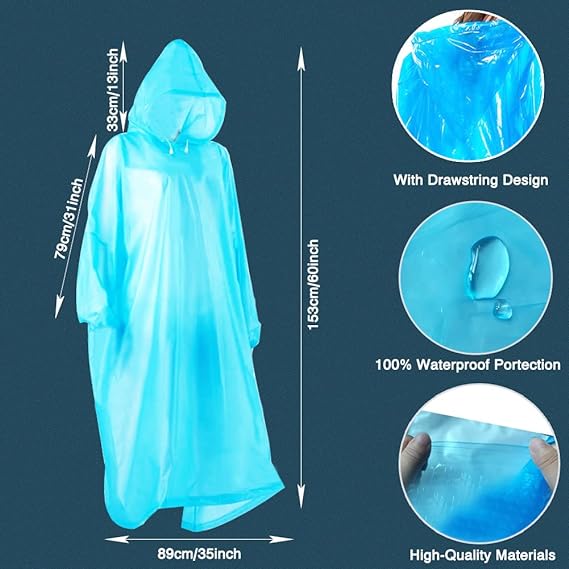wehers 5 Pack Disposable Rain Ponchos - One Size Rain Poncho Waterproof Emergency Raincoats Rain Poncho Adult Rain Coats With Hood and Sleeves Ideal for Festivals, Camping, Fishing, Theme Parks Secondary image