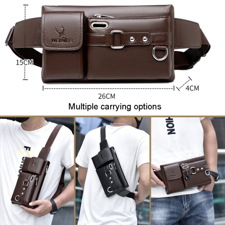WEIXIER 8117 Men Sports Waist Bag Multi-Function Outdoor PU Bag(Black) Secondary image