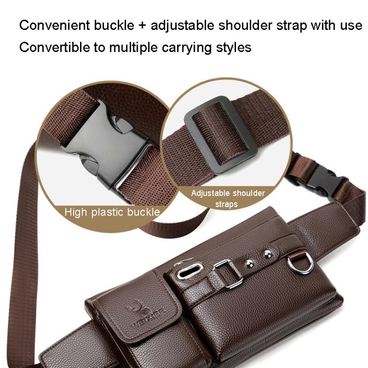 WEIXIER 8117 Men Sports Waist Bag Multi - Function Outdoor PU Bag(Black) - British D'sire