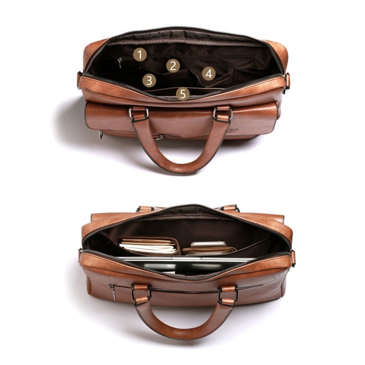 WEIXIER 8619 Retro Style PU Leather Handbag Shoulder Bag Crossbody Bag for Men, Size: 38 x 30 x 11cm (Dark Brown) - British D'sire