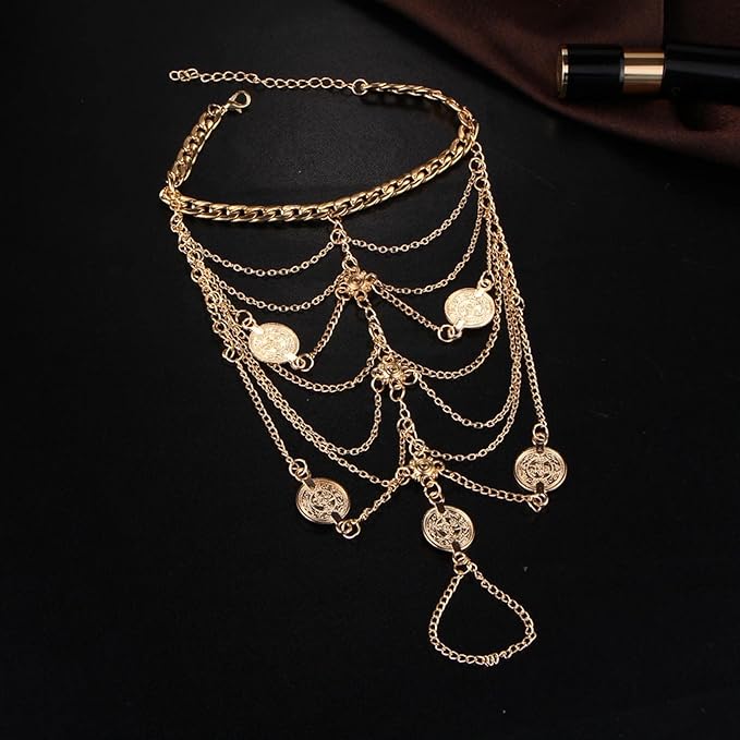 Wendalern Boho Layered Coin Anklets Vintage Coin Toe Ring Ankle Bracelets Silver Tassel Anklet Gypsy Beach Barefoot Sandals Anklet Foot Chain Jewelry for Women and Girls (1 Pcs) Secondary image