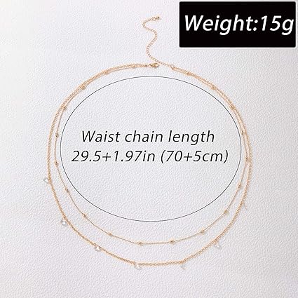 Wendalern Gold Layered Rhinestone Waist Chain (28–36″) - Body Jewellery - British D'sire