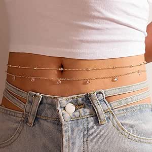 Wendalern Gold Layered Rhinestone Waist Chain (28–36″)