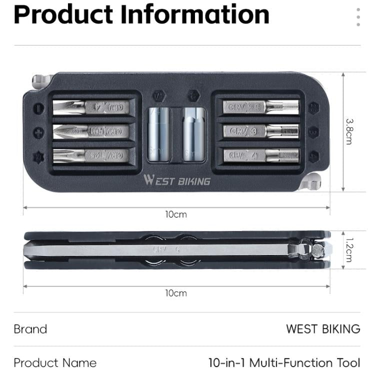WEST BIKING 10-in-1 Bicycle Repair Tool Kit Bike Multi-Tool with Hex Keys, Adapter Socket Set, SL4/PH1/T25 Bits(Black) - British D'sire
