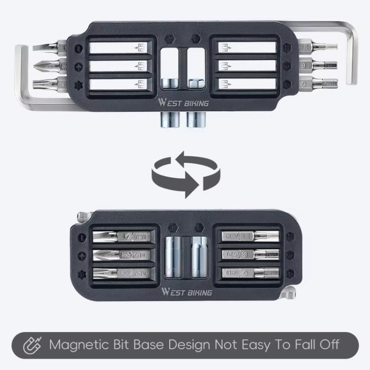 WEST BIKING 10-in-1 Bicycle Repair Tool Kit Bike Multi-Tool with Hex Keys, Adapter Socket Set, SL4/PH1/T25 Bits(Black) - British D'sire