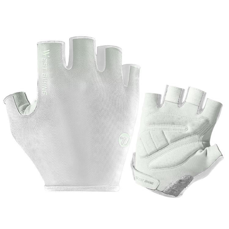 WEST BIKING Breathable Shock-absorbing Non-slip Half-finger Cycling Gloves, Size: M(White For Mountain Bike) - British D'sire Main image