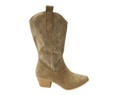 Western Cowboy Diamante Mid Calf Boots - Boots - British D'sire