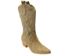 Western Cowboy Diamante Mid Calf Boots - Boots - British D'sire