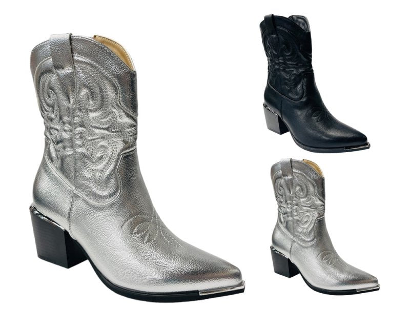 Western Cowboy Embroidered Ankle Boots - Boots - British D'sire Main image