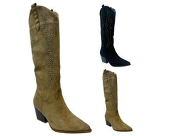 Western Cowboy Faux Suede Knee High Boots - Boots - British D'sire