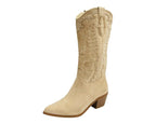 Western Embroidered Mid Calf Cowboy Boots - Boots - British D'sire
