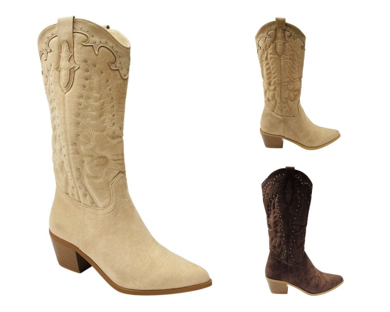 Western Embroidered Mid Calf Cowboy Boots - Boots - British D'sire Main image