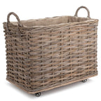 Wheeled Rattan Hessian Lined Log Basket - Log Baskets - British D'sire
