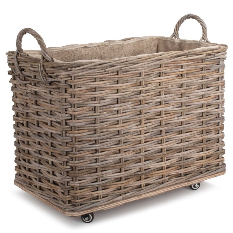 Wheeled Rattan Hessian Lined Log Basket - Log Baskets - British D'sire