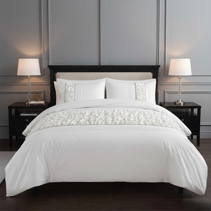 Ruffle Design Duvet Cover Soft Elegant Bedding Set with Pillowcases - Super King - White