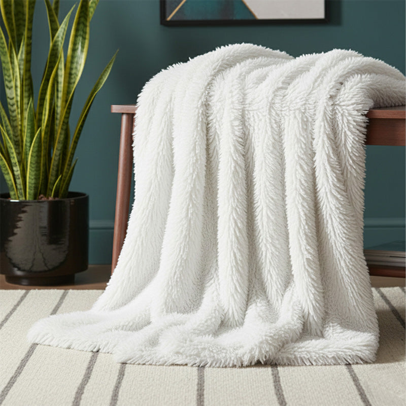 Cuddly Extra Fluffy Throw Ultra Soft Plush Blanket for Sofa Bed Home Decor - White