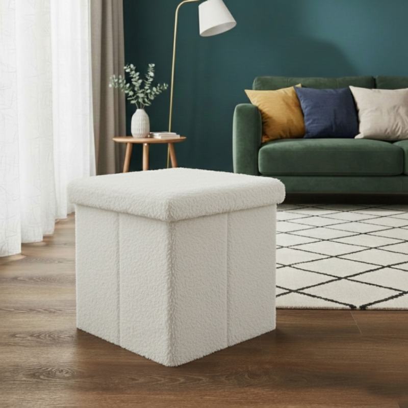 Teddy Soft Square Storage Box with Lid Elegant Organizer for Any Room - White