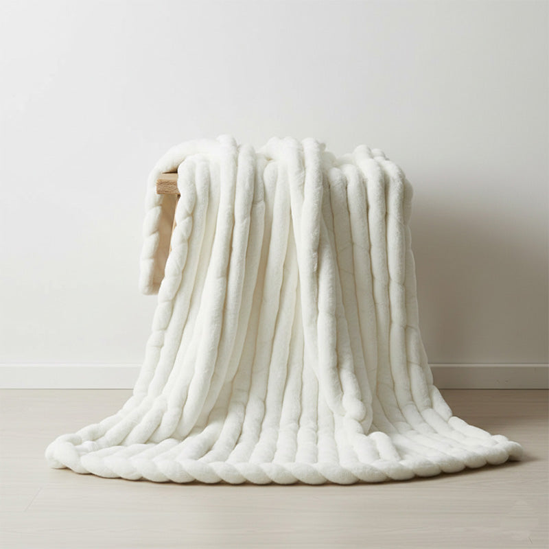 Luxury Big Cord Blanket Thick Ribbed Throw Ultimate Comfort Warmth - White