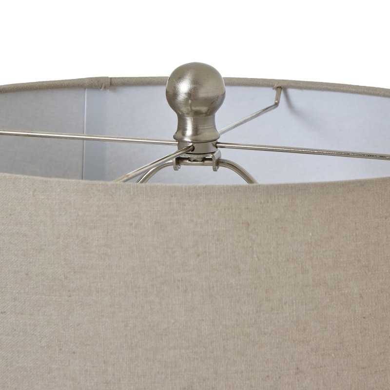 White Beaded Ceramic Lamp With Linen Shade - Lamps - British D'sire