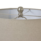 White Beaded Ceramic Lamp With Linen Shade - Lamps - British D'sire