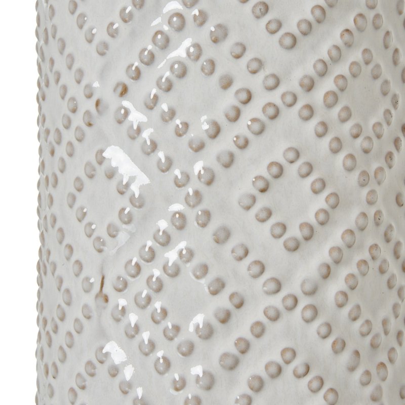White Beaded Ceramic Lamp With Linen Shade - Lamps - British D'sire