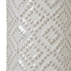 White Beaded Ceramic Lamp With Linen Shade - Lamps - British D'sire