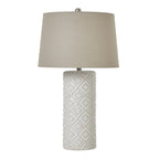 White Beaded Ceramic Lamp With Linen Shade - Lamps - British D'sire
