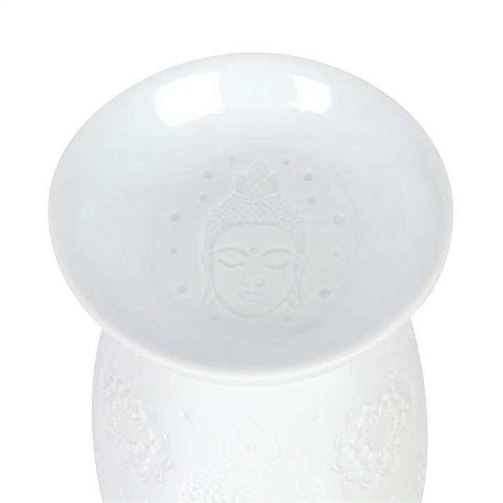 White Ceramic Buddha Face Oil Burner and Wax Warmer - British D'sire