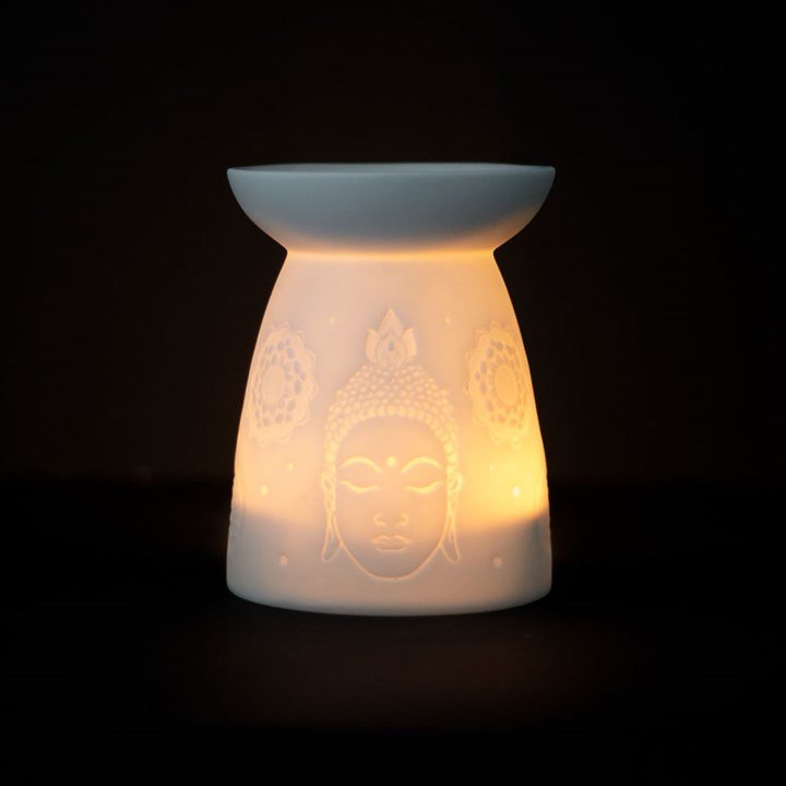 White Ceramic Buddha Face Oil Burner and Wax Warmer - British D'sire