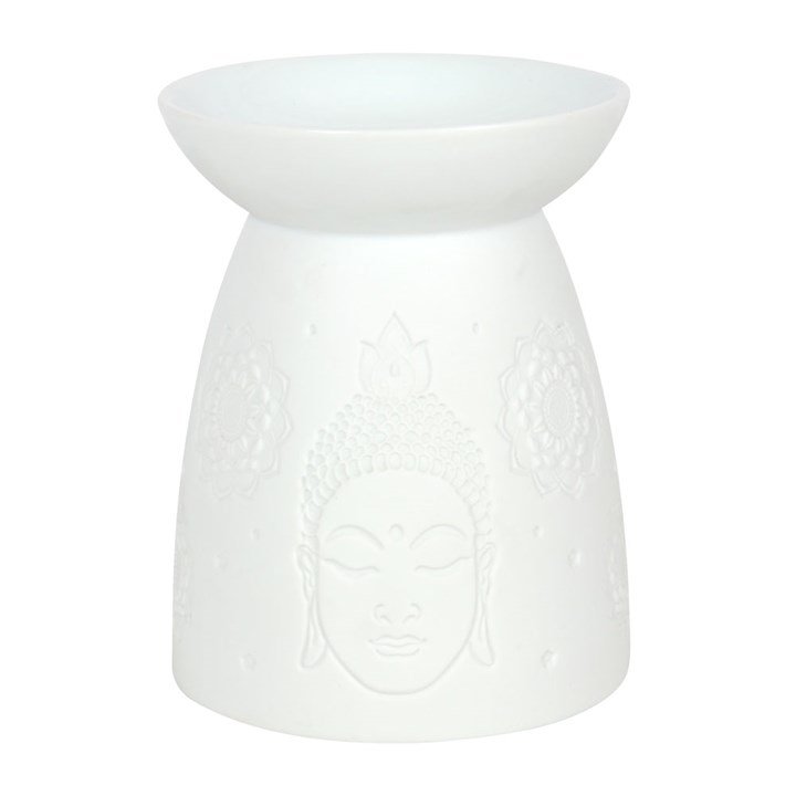 White Ceramic Buddha Face Oil Burner and Wax Warmer - British D'sire