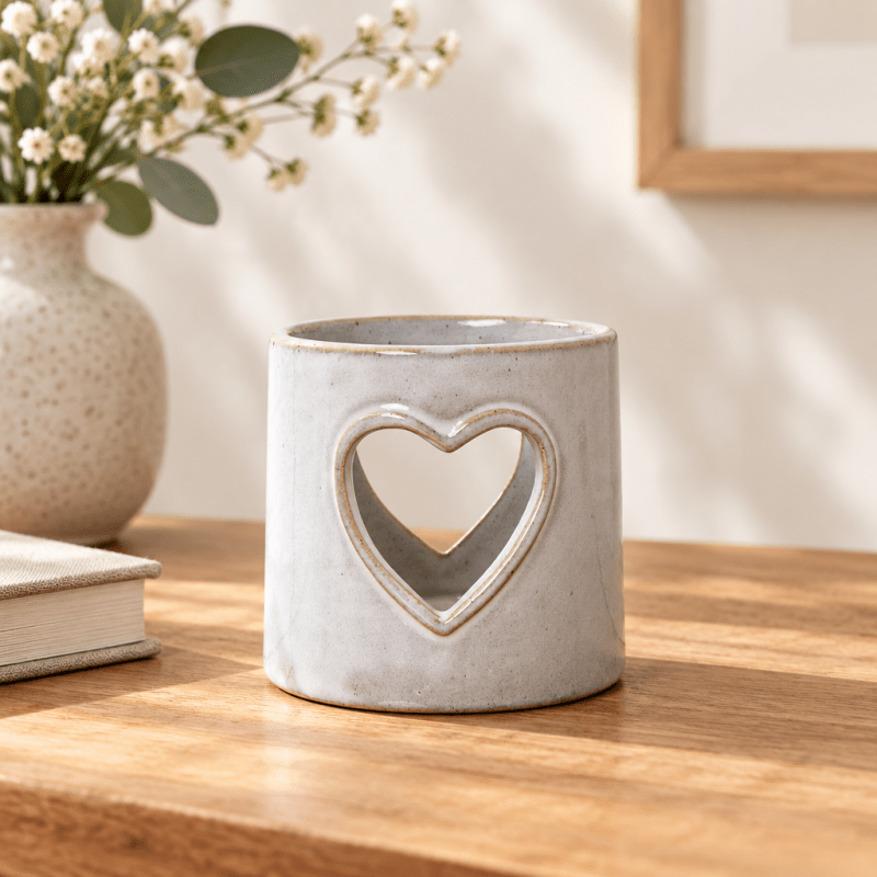 White Ceramic Heart Cut-Out Tealight Holder - Candle Holders - British D'sire