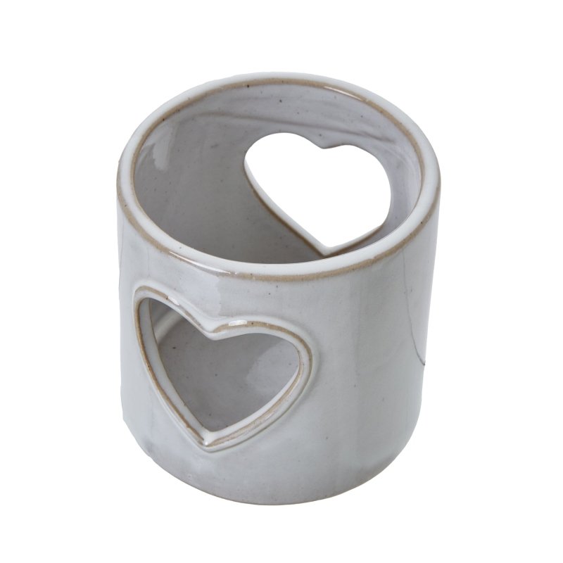 White Ceramic Heart Cut-Out Tealight Holder - Candle Holders - British D'sire