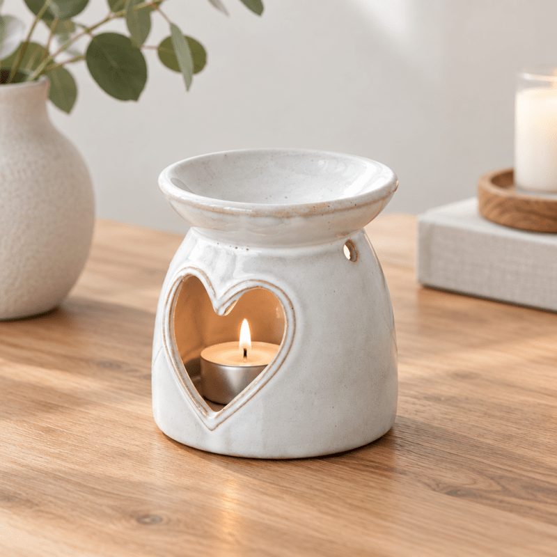 White Ceramic Heart Cut-Out Wax Melt Tealight Holder - Candle Holders - British D'sire