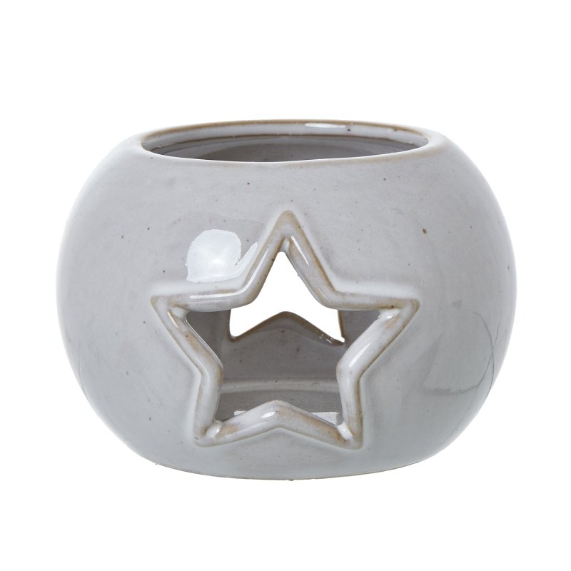 White Ceramic Star Cut-Out Round Tealight Holder - Candle Holder - British D'sire