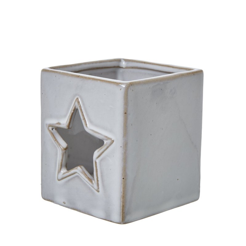 White Ceramic Star Cut-Out Square Tealight Holder - Candle Holders - British D'sire