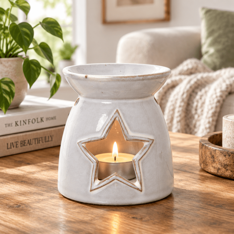 White Ceramic Star Cut-Out Wax Melt Tealight Holder Secondary image