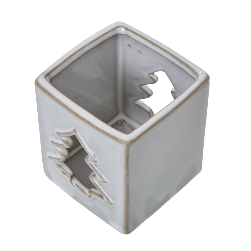 White Ceramic Tree Cut-Out Square Tealight Holder - Candle Holders - British D'sire