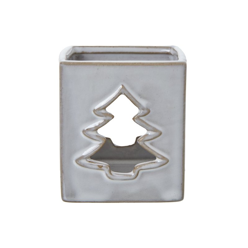 White Ceramic Tree Cut-Out Square Tealight Holder - Candle Holders - British D'sire