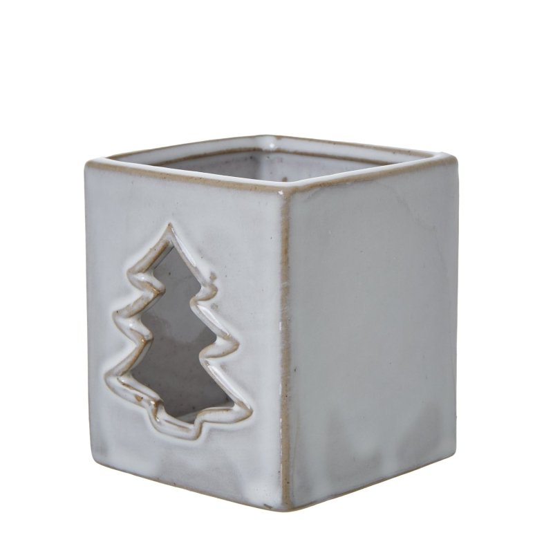 White Ceramic Tree Cut-Out Square Tealight Holder - Candle Holders - British D'sire