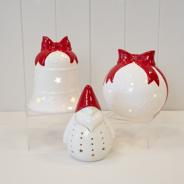 White Christmas Bauble with Red Bow - Christmas Decor - British D'sire