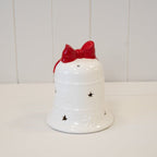 White Christmas Bell with Red Bow LED - Christmas Decor - British D'sire