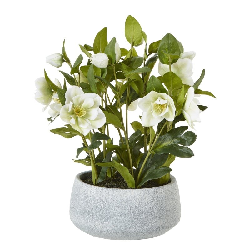 White Hellebore Plant In Grey Pot Artificial Flower Stem - Artificial Plants & Trees - British D'sire Main image