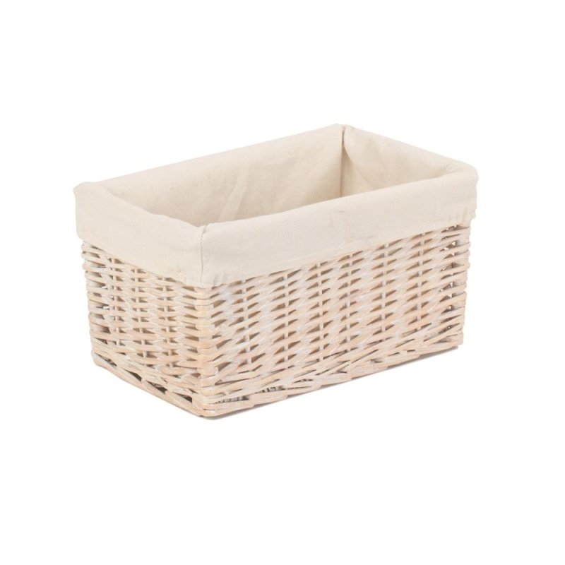 White Lined Storage Wicker Basket Secondary image